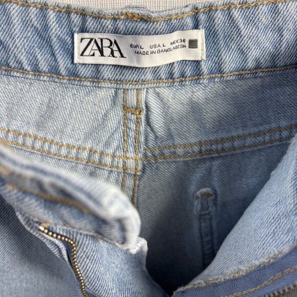 Zara Womens Light Wash Denim High-Waisted Frayed Hem Shorts L - Picture 2 of 10